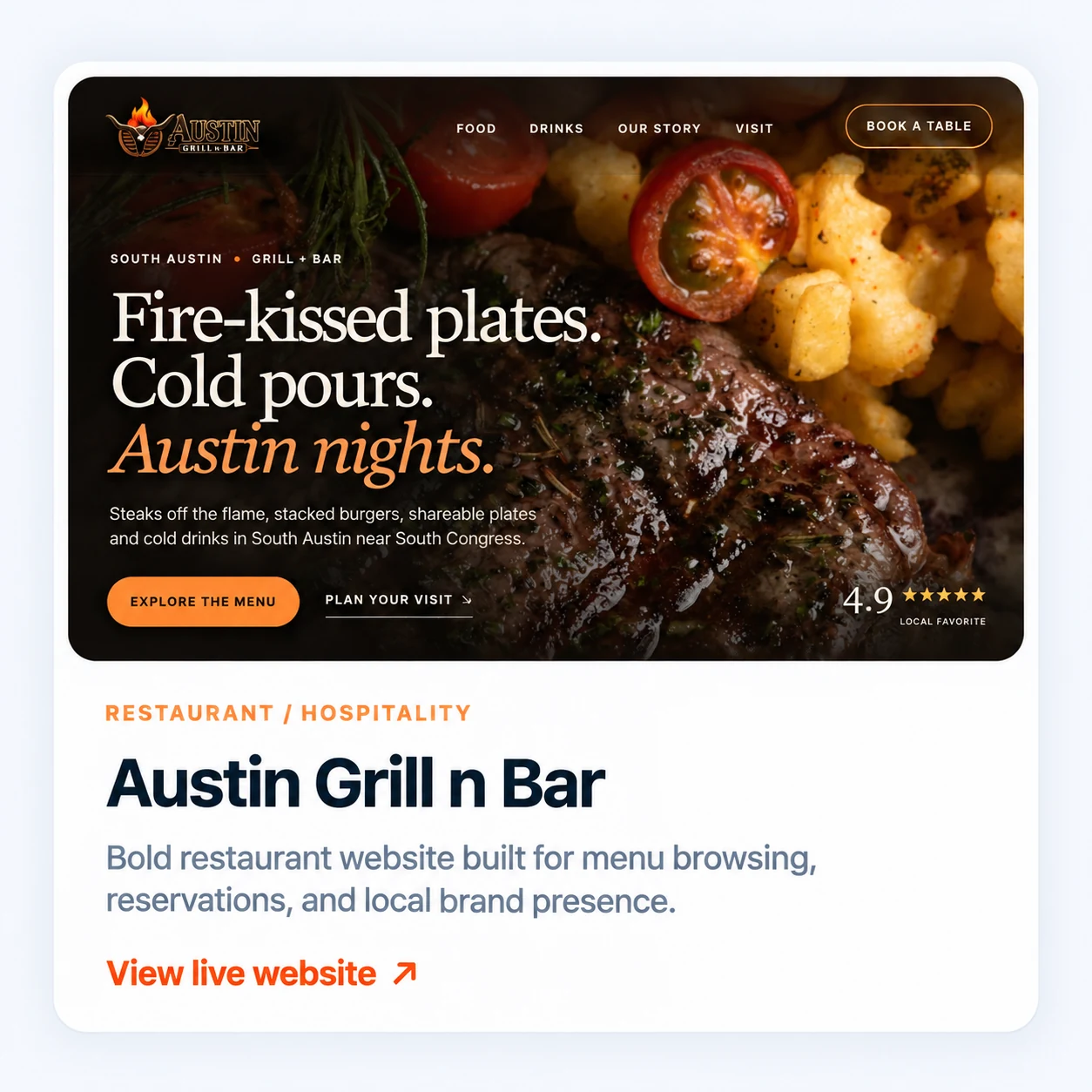 Austin Grill n Bar website preview